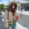 Escena de Nieve Finlandesa Invierno Cuello de Piel con Capucha Chaqueta de Algodón Cintura Ajustada Acolchada Chaqueta Corta de Algodón Top para Mujer Blanco Negro Otro