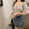 Elegante Top de Punto Calado de Ganchillo de Manga Corta para Mujeres Petites, Diseño Veraniego Corto Ajustado, Elegante Blusa Cardigan