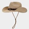 Sombrero de Paja Vaquero Decorativo de Estrella de Cinco Puntas para Hombre y Mujer Vintage Verano Exterior Transpirable Sombrero Parasol con Cuerda a Prueba de Viento