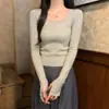 Top Básico de Gola Quadrada Slim Fit para Mulheres, Suéter Básico para Outono e Inverno, Estilo Versátil Pura Desejo, Ombro Normal, Manga Longa