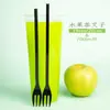 Tenedor de mango largo, tenedor de plástico para té de frutas, palillo pequeño para frutas, tenedor desechable empaquetado individualmente, tenedor de frutas