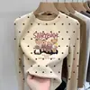 2026 Camiseta de Manga Larga con Lunares para Niñas Otoño/Invierno de Terciopelo Alemán, Capa Base Cálida para Niños, Top Elegante