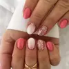 Cabeça Redonda Oval Estilo Europeu e Americano Ins Fresco e Doce Verão Clareador Rosa Rosa Unhas Usáveis 24 Peças Embaladas Atacado