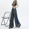Jeans Retro de Pierna Ancha con Orilla Cruda para Mujer Verano 2025 Nuevo Estilo Petite Cintura Alta Sueltos Drapeados Pantalones Largos hasta el Piso