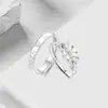 Anillo de Plata de Ley 999 Gatito Sosteniendo Corazón Diamante Brillante Diseño Creativo Anillo de Pareja Anillo de Alto Nivel para Amantes de los Gatos Ajustable