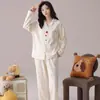 Algodão Puro2026 Pijama de Casal Novo Desenho Animado Primavera e Outono, Manga Longa e Calça, Corte Solto, Gola Reversível, Pode Ser Usado Fora de Casa, Roupa de Casa