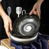 Bol de Cerámica Estilo Japonés para Comida Comercial Bol para Fideos Udon Olla Caliente Bol Maoguli Vajilla para Barbacoa Retro Redondo Plano para Ensalada Transfronterizo