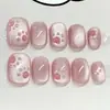 Rosa Melocotón Ojo de Gato Burbuja 3D Repujado Pata de Gato Uñas Portátiles Redondas Punto Cuadrado Corto Manicura Estilo Coreano Suaves Uñas Postizas