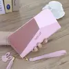 Cartera con Cremallera Larga para Mujer Costuras en Contraste Gran Capacidad Bolso de Mano Billetera de Doble Capa Estilo Coreano Monedero Bolso para Teléfono Móvil