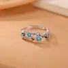 Anel Flor de Ameixa Aberto Vintage Desgastado Personalizado de Prata Esterlina S925 com Turquesa e Ágata Vermelha do Sul Yiluyin