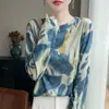 Camiseta Delgada de Manga Larga para Mujer de Principios de Otoño, Modelo Nuevo 26, Cuello Redondo, Estampada, Adelgazante, Top Versátil, Suéter Base de Punto Fino