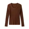 Suéter de Punto Canalé sin Costuras Cuello en U 100% Lana Australiana 2026 Otoño Nuevo Top Ajustado Base para Mujer