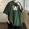 Camiseta de Algodão Puro de Manga Curta para Homens e Mulheres, Estilo Retrô Americano Hong Kong Tendência Manga Meia Manga Casual Solta Manga de Cinco Quartos Camiseta Tendência