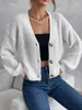Suéter de punto europeo y americano transfronterizo para mujer, nueva colección otoño/invierno, cárdigan simple de punto corto con retazos de encaje