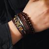 Nuevo traje de joyería de pulsera de múltiples piezas tejido de cuero pu repujado de mariposa y cruz, personalidad retro simple