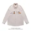 Camisa de Manga Longa Bordada com Gato Estilo Retrô Americano 2026 para Homens e Mulheres Primavera Outono Solta Casual Camisa Top Roupa Externa