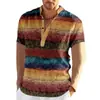 Lino Moda Hombre Patrón de Tortuga Verano Impresión 3D Transpirable Manga Corta Camisa Top Camisa de Verano Cuello