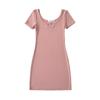 Vestido corto ajustado de manga corta con cuello redondo y color liso de estilo europeo y americano para mujer