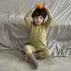 Conjunto de Roupa de Casa Sem Costura de Algodão Puro com Lycra Outono/Inverno 2026 para Crianças Meninos Meninas Bebê Blusa de Outono Calças de Outono Conjunto de Pijama