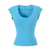 26178-2026 Estilo Novo Primavera/Verão Top Casual Puro Desejo com Gola U para Mulheres, Camiseta Sexy de Manga Curta com Corte Justo