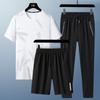 Traje Esportivo de Seda de Gelo 2025 Três Peças Camiseta Manga Curta Masculina Calça Casual de Seda de Gelo Shorts de Seda de Gelo Calça de Manga Curta