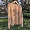 Cardigan de Gola Redonda Escovado 100% Caxemira para Mulheres, Cardigan de Caxemira Feminino de Alta Qualidade e Confortável com Mangas Longas, Novo Estilo Outono e Inverno