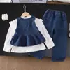 Conjunto de Otoño para Niña Estilo Nuevo Moda para Niños Pequeños Lindo Bebé Primavera Chaleco de Mezclilla Camisa Manga Larga Conjunto de Tres Piezas