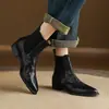 Botines cortos de punta estilo británico, versátiles para otoño e invierno, botines negros de cuero genuino con tacón grueso sin cordones para mujer, botas Martin de comercio transfronterizo para el día a día