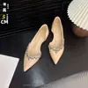 Zapatos de Salón de Punta Aguda con Pedrería, Aumentan 5 cm de Altura, Corte Lateral, para Mujer, Nuevos Sandalias Retro de Verano 2025, sin Cierre, Tacón Oculto