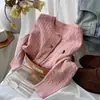 Cardigã de tricô bordado com gola redonda para outono e inverno para mulheres, novo suéter de malha vintage torcido slim fit