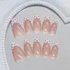 Uñas Postizas Dulces y Juveniles Color Rosa Claro con Puntos Marrones Estilo Francés, 30 Piezas, Desmontables y Usables