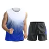 Conjunto esportivo masculino, roupa de secagem rápida, regata e shorts de seda gelada, vestuário de treino de verão para corrida e fitness, atacado de fábrica transfronteiriço