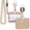 Porta credencial retráctil con estampado de leopardo transfronterizo, porta credencial de identificación con impresión UV horizontal, cordón de poliéster, en stock