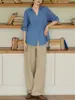 Panii tom azul conta manual Lyocell Tencel azul texturizado gola V feminina versátil top solto
