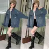 Chaqueta vaquera para niña, nuevo estilo para primavera y otoño, elegante y a la moda para niños, chaqueta holgada con detalles florales para niños mayores