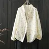 Nova coleção primavera 2026, estilo artístico estampado, algodão puro, manga longa, feminina, fresca e versátil, camisa básica, top feminino