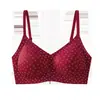 Ropa interior a cuadros roja sin costuras para mujer con poco busto, delgada, cómoda, sin varillas, sujetador de poner y quitar para el año de nacimiento