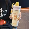 Termo de Acero Inoxidable 316, Taza Flotante de Gran Capacidad, Diseño Lindo de Animales de Dibujos Animados, Portátil con Correa y Popote para Estudiantes y Niños