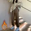Pantalones de Chándal Grises Carbón para Mujer para Otoño e Invierno, Corte Holgado, Joggers Cortavientos, Cintura Alta, Forro Polar, Talla Petite, Pantalones Harem
