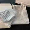Conjunto de pijama de dos piezas para mujer, verano, camisola con shorts y copas en el pecho, encaje de algodón nube, estilo coreano, simple con amarre, ropa de casa