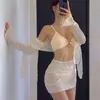 Bikini Sexy de Cuatro Piezas con Cubierta de Color Puro Coreano Transfronterizo 2025 Traje de Baño Dividido para Mujer