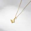 Colar com Pingente Borboleta Dupla Camada Fosca Aço Inoxidável 18k Estilo Coreano e Japonês para Mulheres, Corrente Dupla para Clavícula