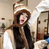 Gorro de Peluche Cálido con Orejas de Oso Lindo de Invierno para Mujer, Gorro Frío con Protección para las Orejas, Gorro de Punto Esponjoso para Adelgazar la Cara
