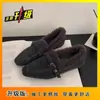 Sapatos de Inverno Outono Peludos Antiderrapantes Tecidos Elegantes de Alta Qualidade Estilo Coreano 2026 Bico Quadrado Versáteis Loafers Franceses