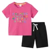 Camiseta infantil de verano 2023, nueva ropa infantil de comercio exterior, pantalones de manga corta de algodón coreano para niños, traje de dos piezas