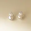 Pendientes de Calabaza con Perla Incrustada de Diamante de Plata de Ley S925 Nalan, Exquisito Diseño de Nicho, Pendientes Elegantes M07856