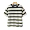 Camiseta de Verano Nueva de Algodón Puro a Rayas de Manga Corta para Niños Pequeños, Top Delgado Holgado Elegante de Media Manga para Niños