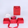Caja de joyería transparente de doble apertura con rosa ventana acrílica caja de regalo de flor de rosa fresca caja de regalo para anillo collar Día de San Valentín