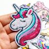 Lentejuela Unicornio Serie Animal Cabeza de Caballo Dibujo Animado Bordado Tela Pegatina Adhesiva Computadora Bordado Pegatina Parche para Agujeros DIY