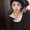 Tejido de Punto de Cuello Redondo Bajo para Mujer en Otoño e Invierno, Camisa Básica Retro Elegante, Tejido de Punto Ajustado, Top Interior Corto